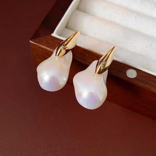 Gold Electroplated Silver Needle Artificial Pearl Earrings