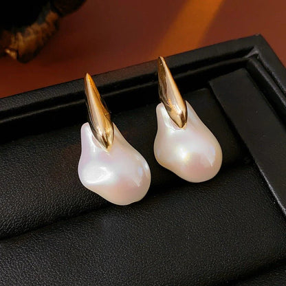 Gold Electroplated Silver Needle Artificial Pearl Earrings